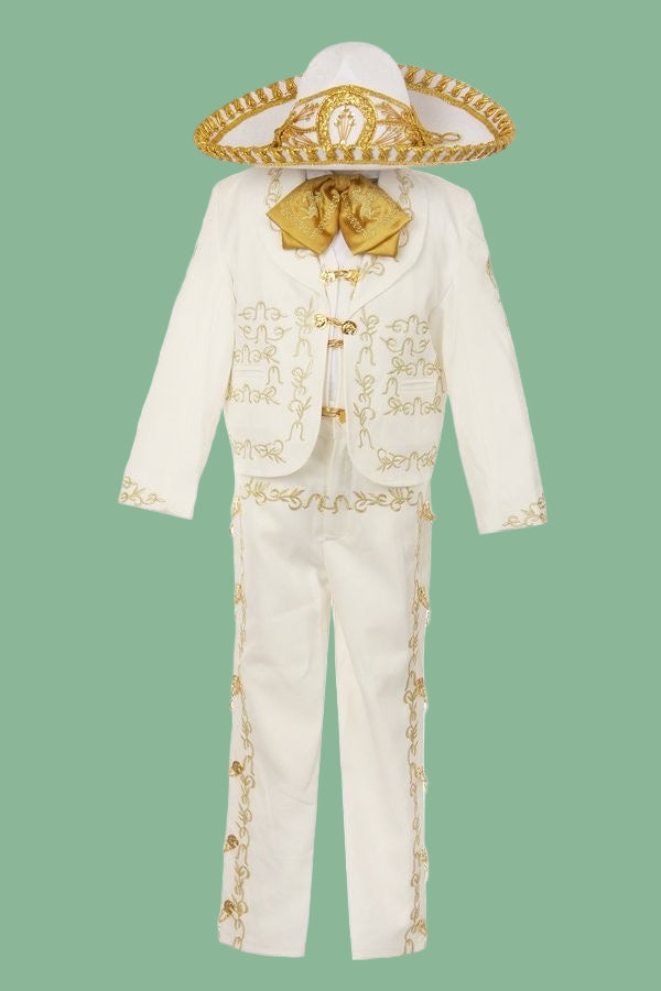 Full charro suit white and gold 