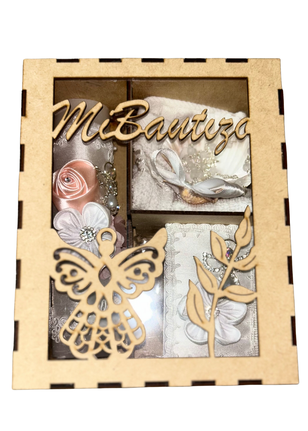 Pink Floral Wooden Baptism set