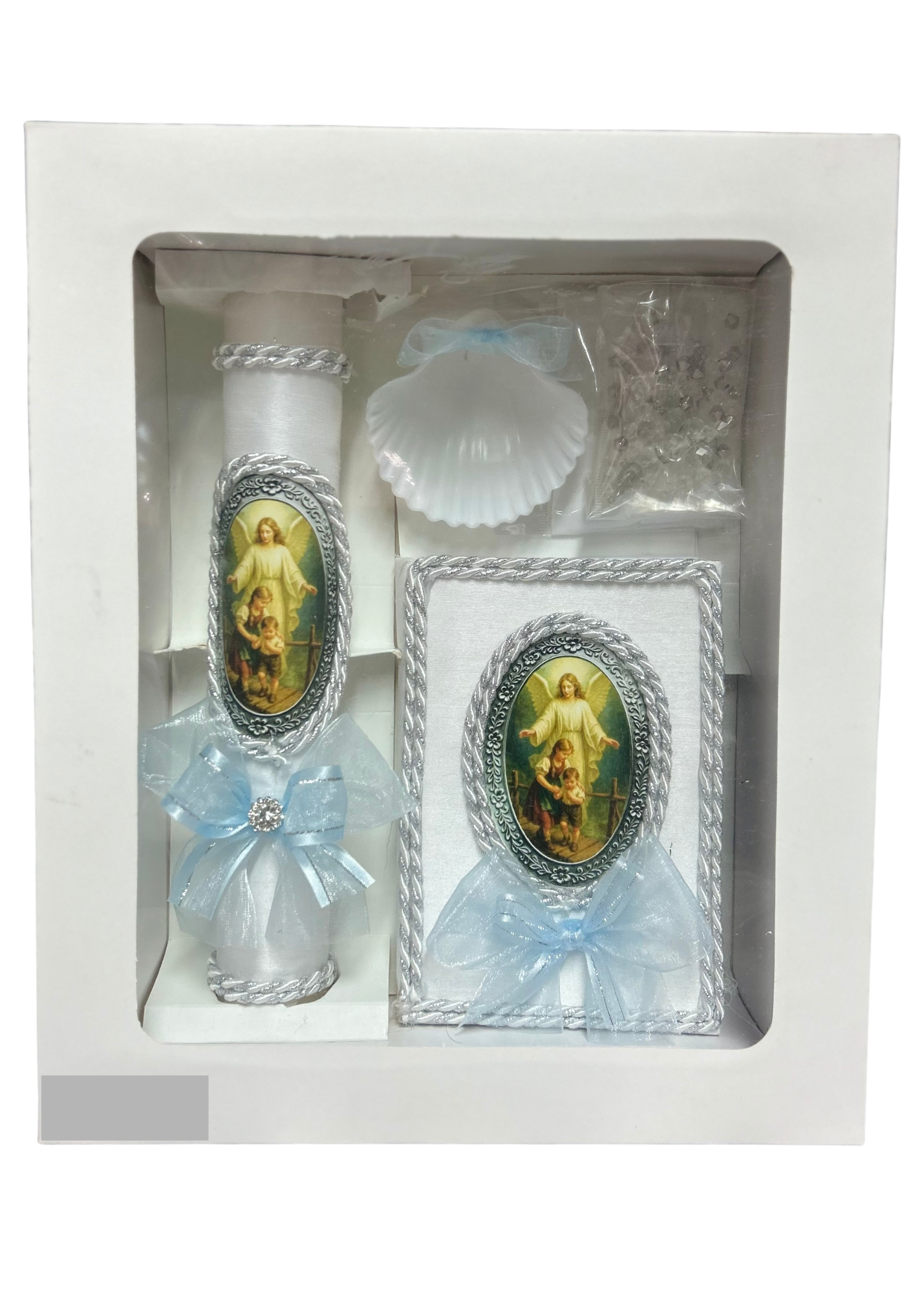 Blue Bow Baptism Candle Set