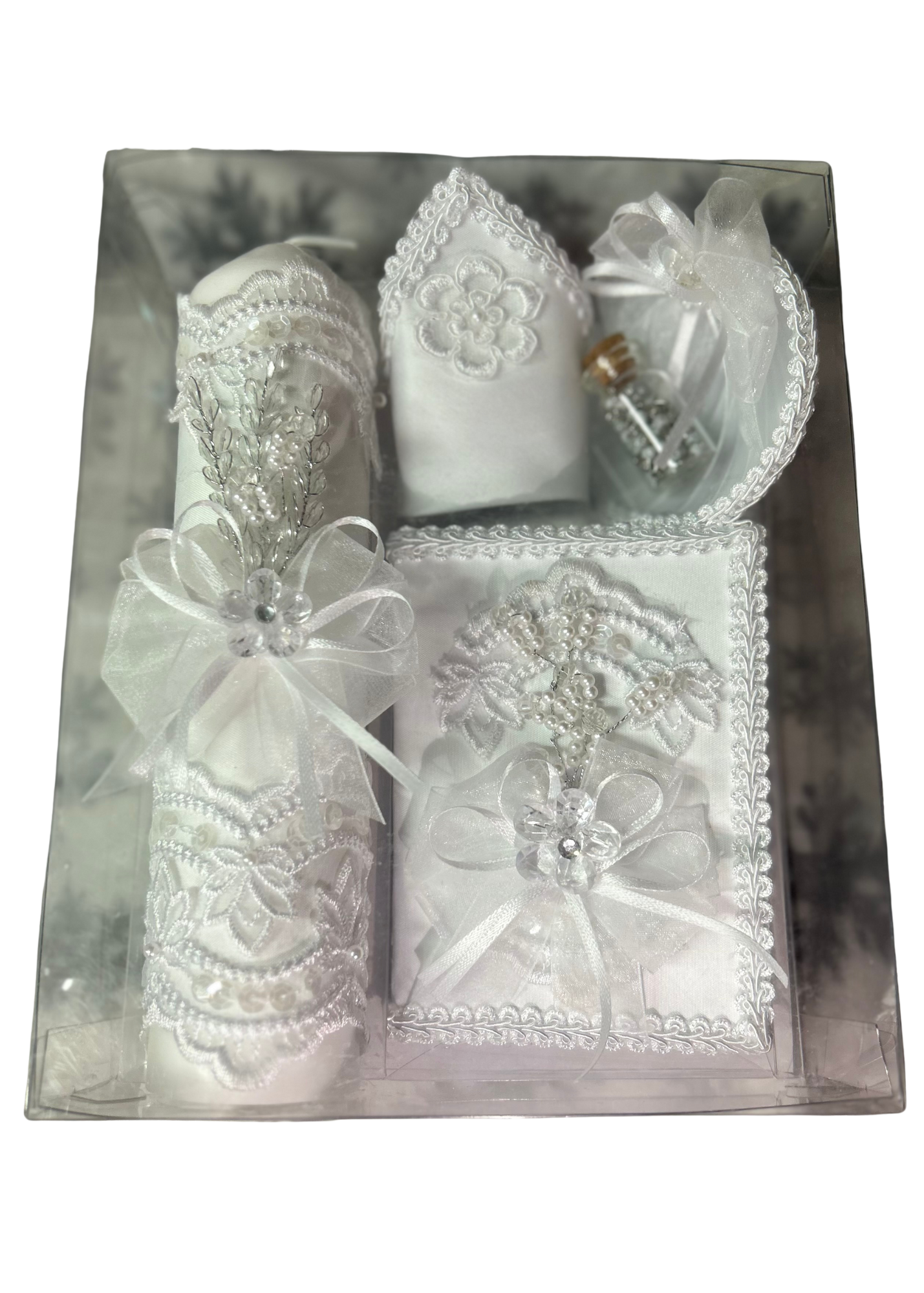 All White Lace Candle Baptism Set