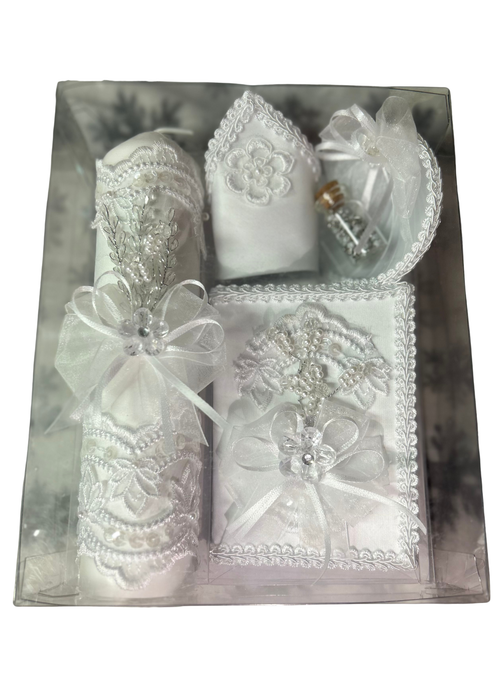 All White Lace Candle Baptism Set